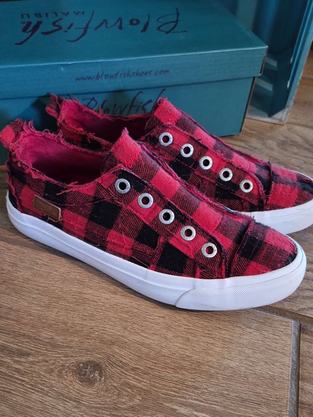 Blowfish Kids Red and Black Plaid Slip-On Sneakers